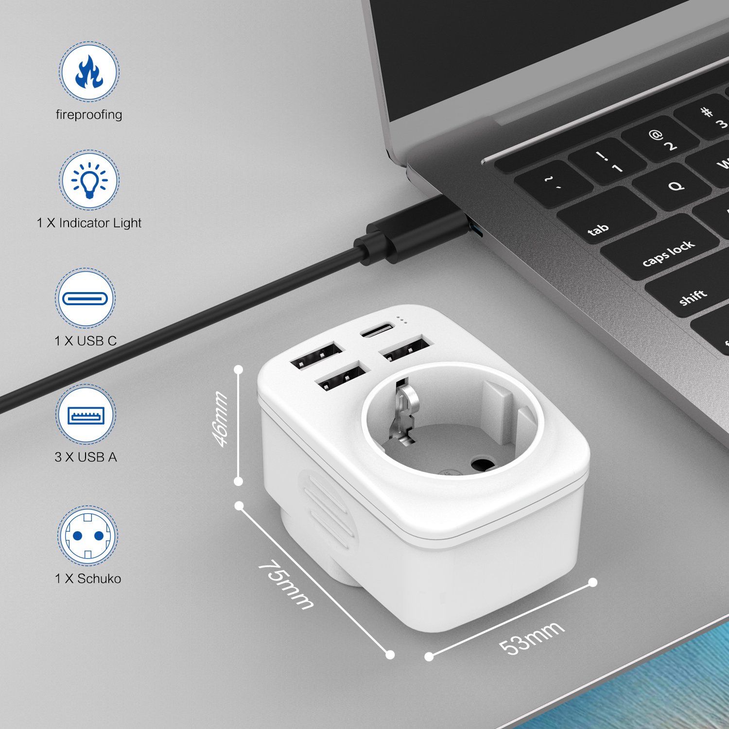 Leishen 5V/3.4A Factory Price EU to UK Plug Adapter 3 Pin to 2 Pin Travel Adapter with 3 USB A + 1 Type C for EU UK Counties