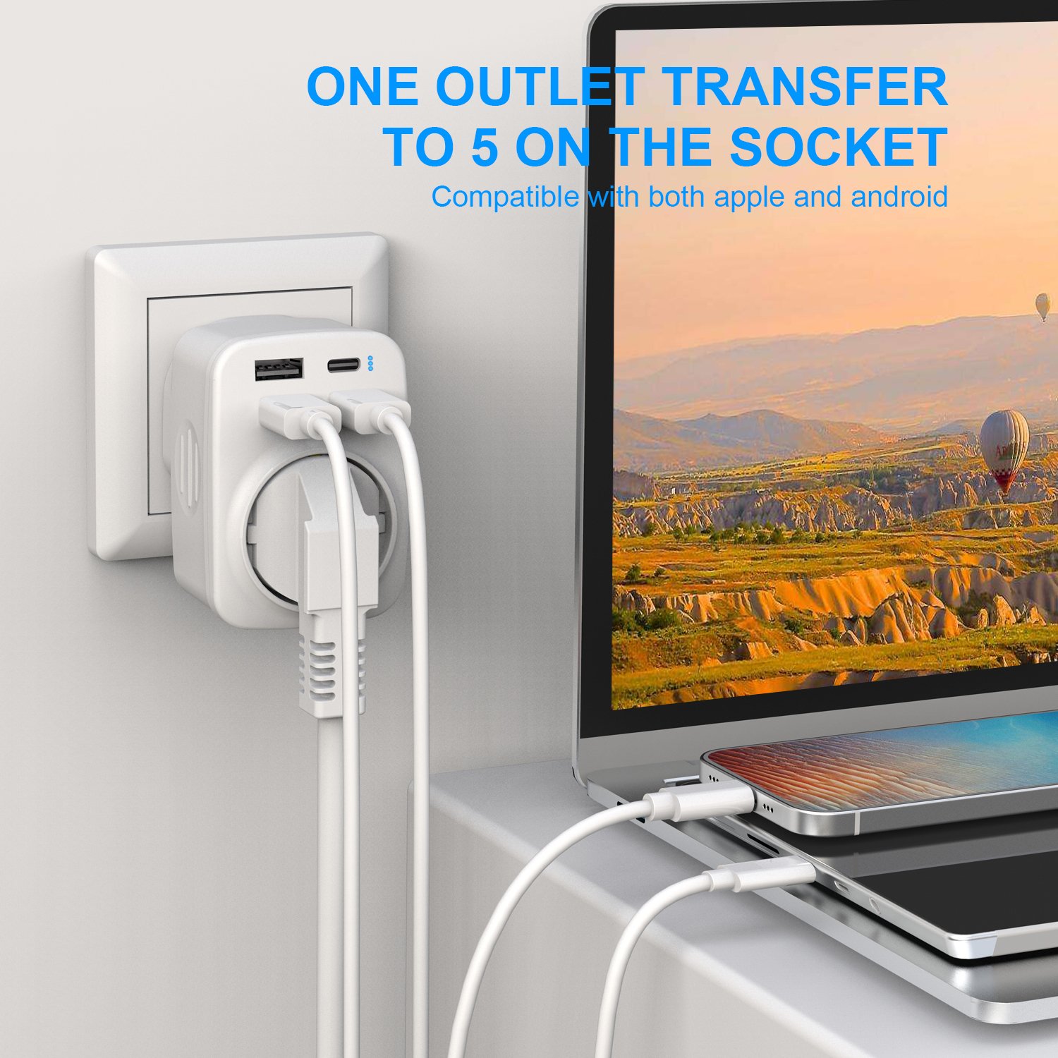 Leishen 5V/3.4A Factory Price EU to UK Plug Adapter 3 Pin to 2 Pin Travel Adapter with 3 USB A + 1 Type C for EU UK Counties