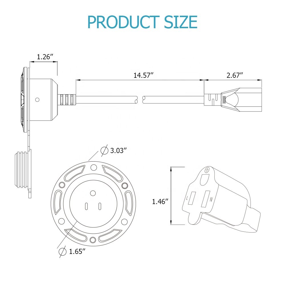 Waterproof Electrical Outlet Receptacle 125 Volt Power Inlet Socket 13Amp AC Port Plug Extension Cord For RV