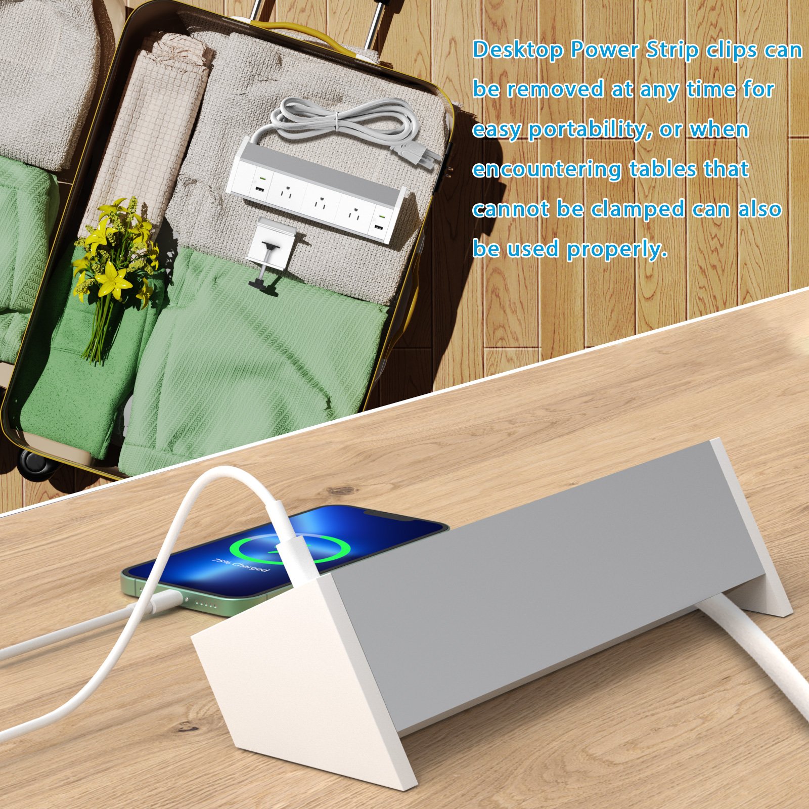 New 7-in-one US standard plug removable table clamp on power unit power strip clip power with 3AC 2 USB-A 2 fast TYPE C charger