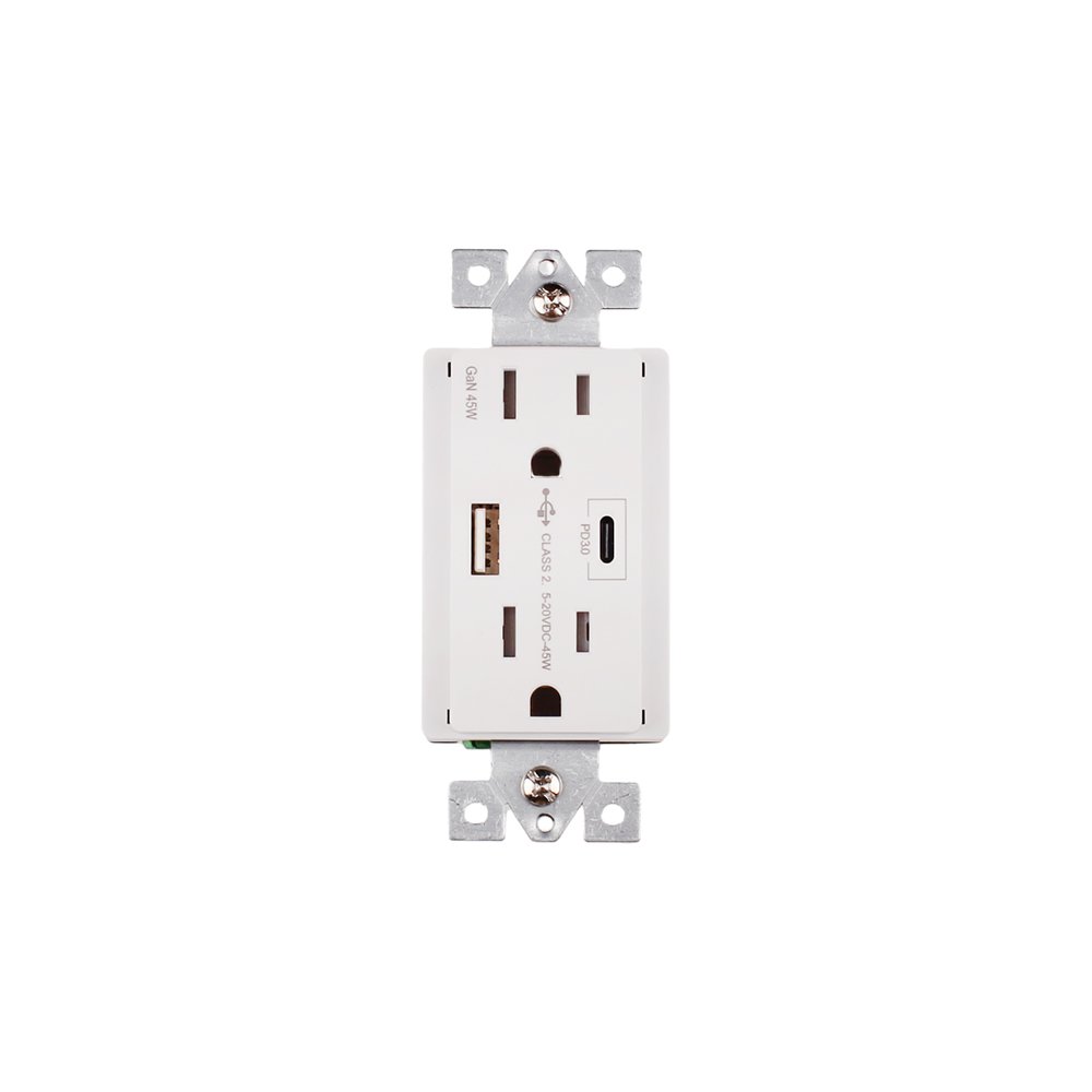 American Standard UL Listed AC 125V 15A Universal Outlets Plug Socket With 2 USB TYPE A C Charging Ports