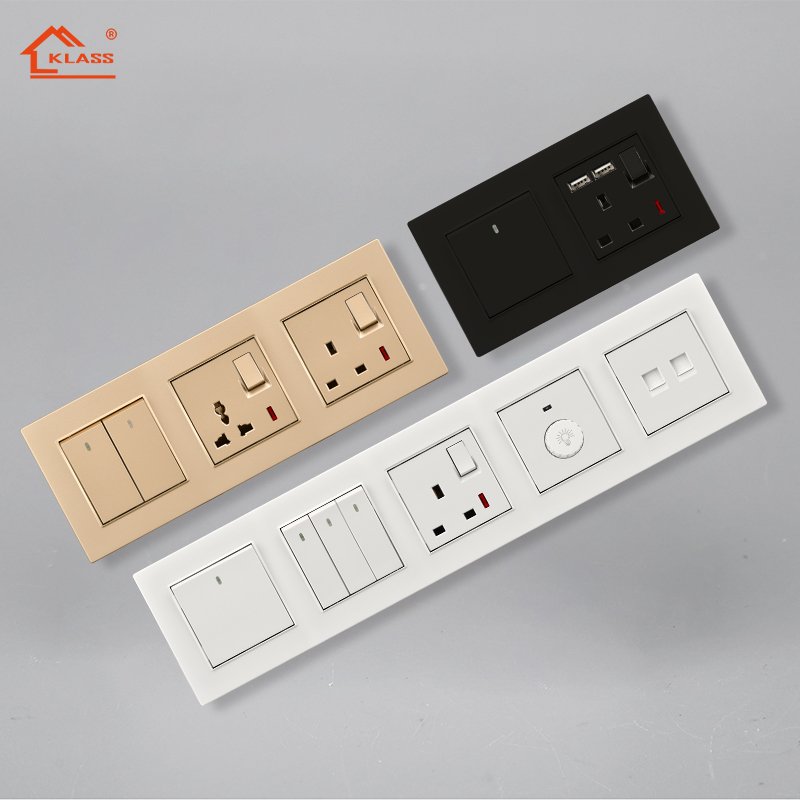 KLASS 250V 15A UK BS switches and socket with single pole double twin 3 pin plug socket for home power wall light switch sockets