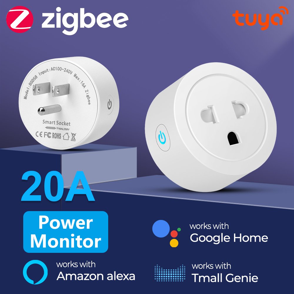 SMATRUL Adapter Wireless Remote Voice Timer 20A/16A Power Monitor Tuya Zigbee US EU Smart Socket Plug