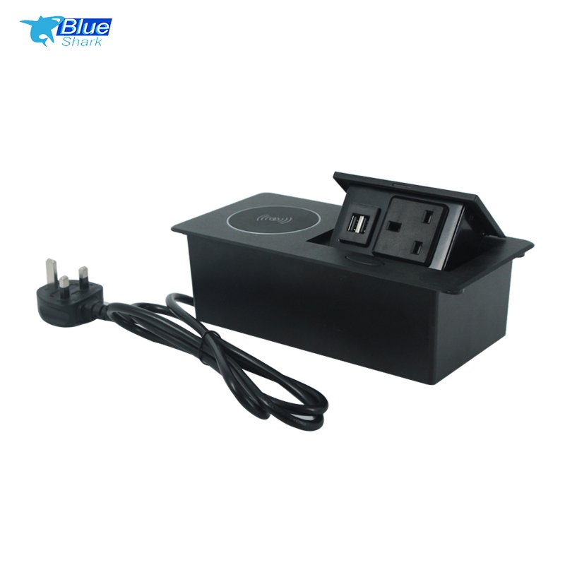 Hydraulic pop up desktop power socket power outlet multi plug customized USB port wireless charger US standard hidden for office