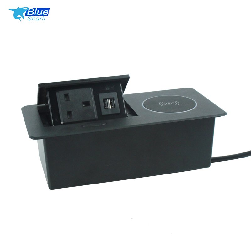 Hydraulic pop up desktop power socket power outlet multi plug customized USB port wireless charger US standard hidden for office