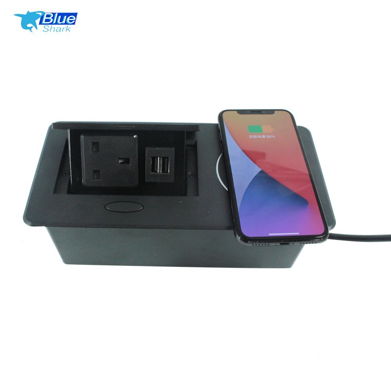 Hydraulic pop up desktop power socket power outlet multi plug customized USB port wireless charger US standard hidden for office
