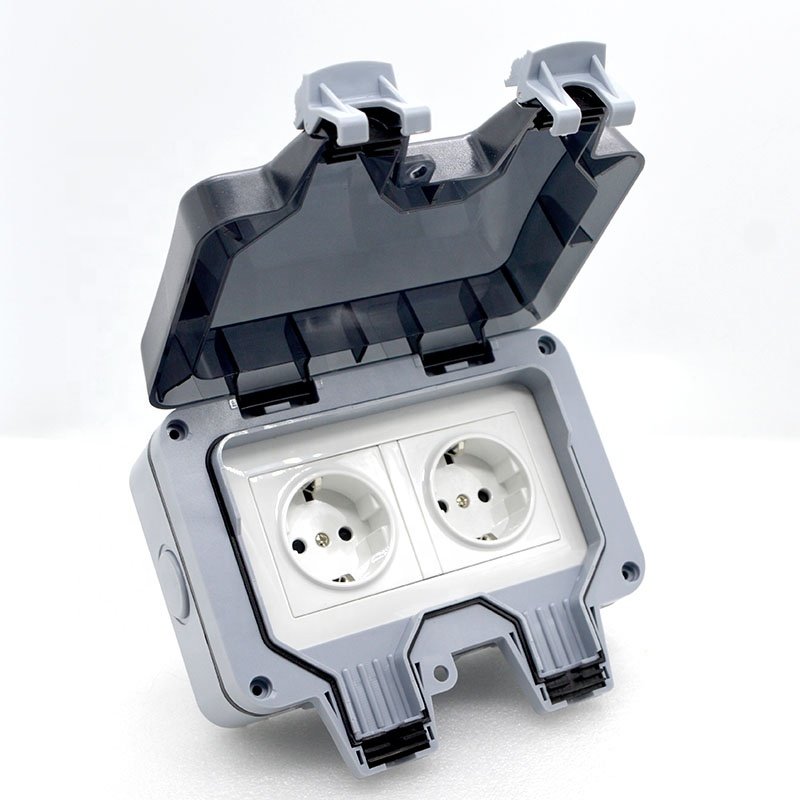 Hot Sale New IP66 MP22 Type EU Power Supply Standard UK Double Waterproof Electric Wall Socket 16A Charging Plug Outdoor Use