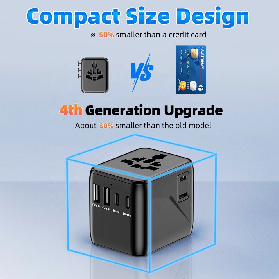 Worldplug 2AC Socket Travel Adaptor International Worldwide Universal Travel Plug Adapter Charger with Dual USB and Type C