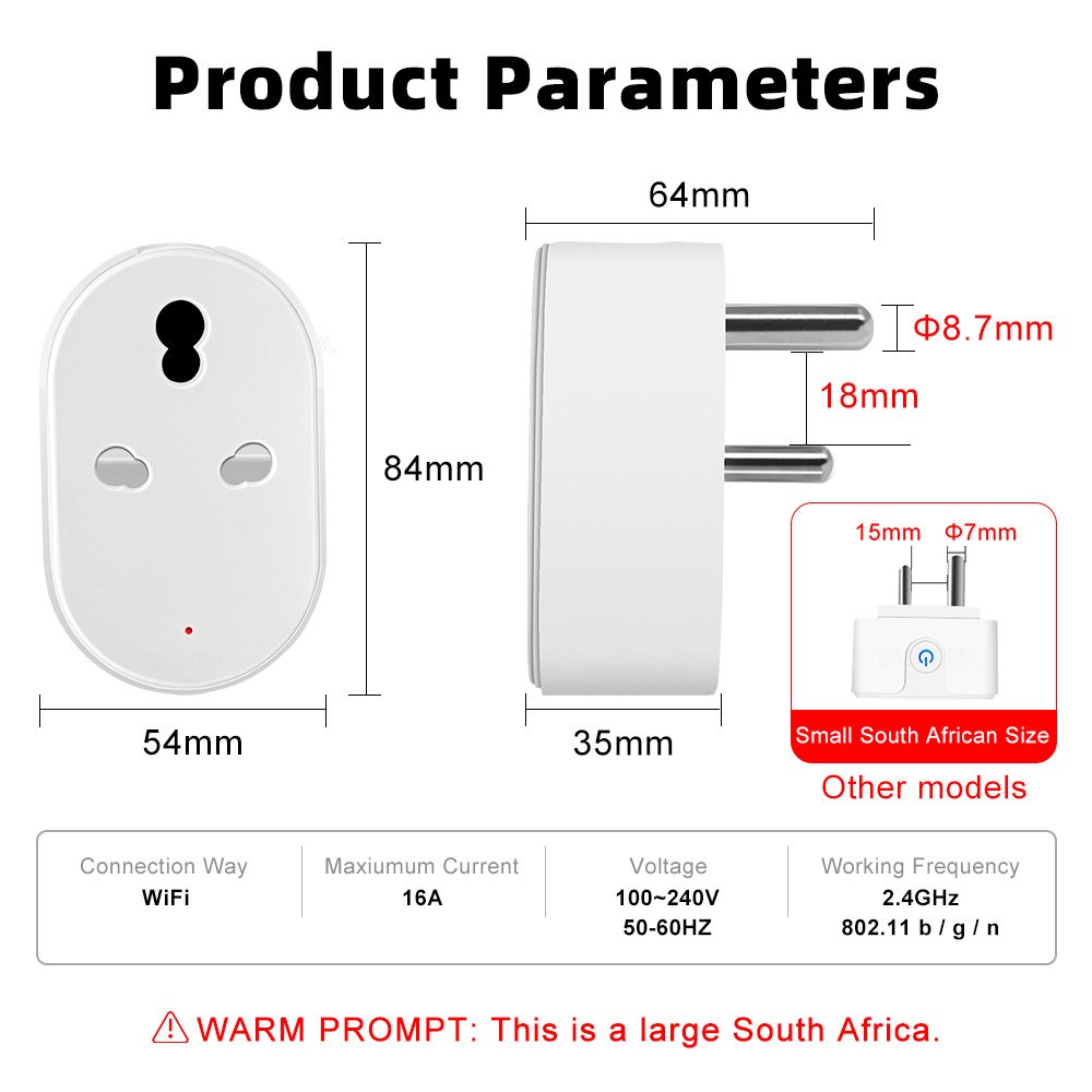 South Africa/India tuya WiFi Smart Plug socket Voice Control by Alexa/Google Assistant 16A with energy monitoring