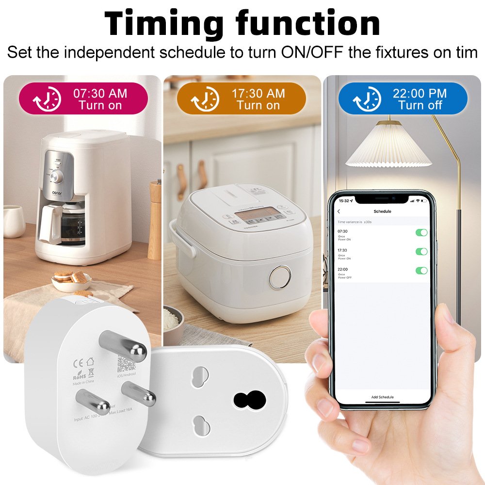 South Africa/India tuya WiFi Smart Plug socket Voice Control by Alexa/Google Assistant 16A with energy monitoring