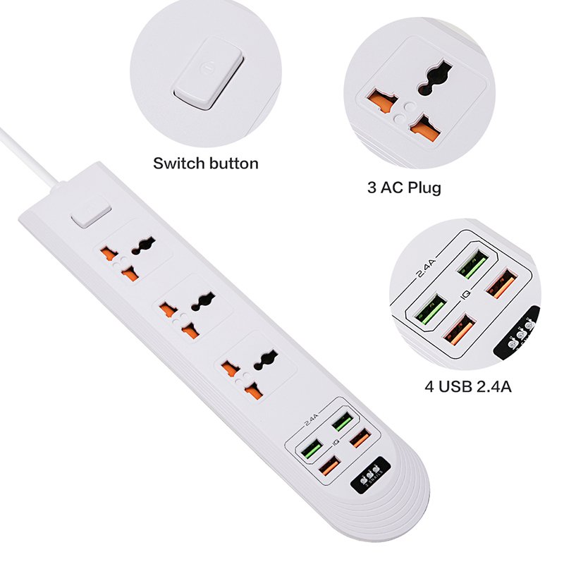 New Universal 3ac Outltes With 4usb Us Plugs Uk Eu Socket Pc Fire Retsrdant Material
