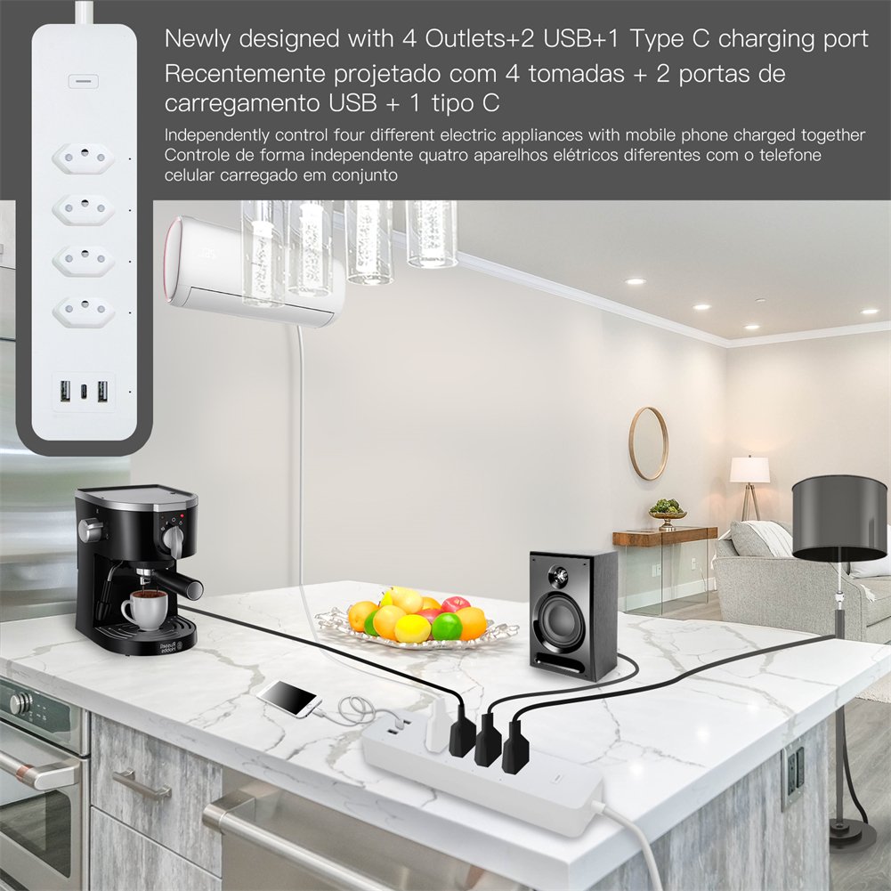 WiFi Smart home Power Strip Surge Protector 4 Brazil Plug Outlets Electric Socket 2 USB Type C Tuya Smart App Remote control