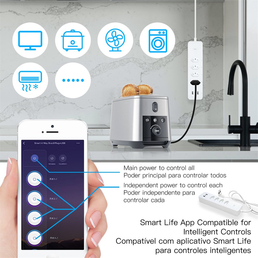 WiFi Smart home Power Strip Surge Protector 4 Brazil Plug Outlets Electric Socket 2 USB Type C Tuya Smart App Remote control