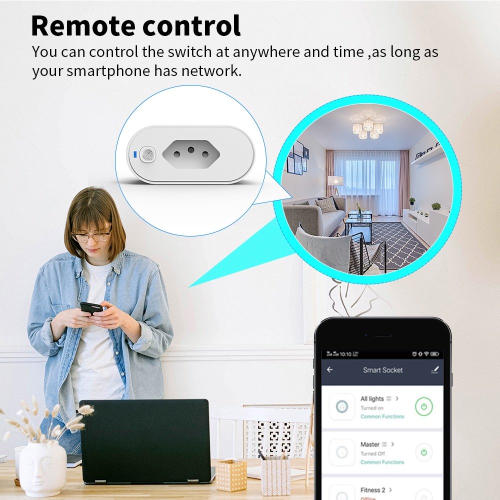 SIXWGH Tuya Smart Socket Plug WiFi Brazil 16A Adaptador Timer Suporte SmartLife App control Google Home Alexa