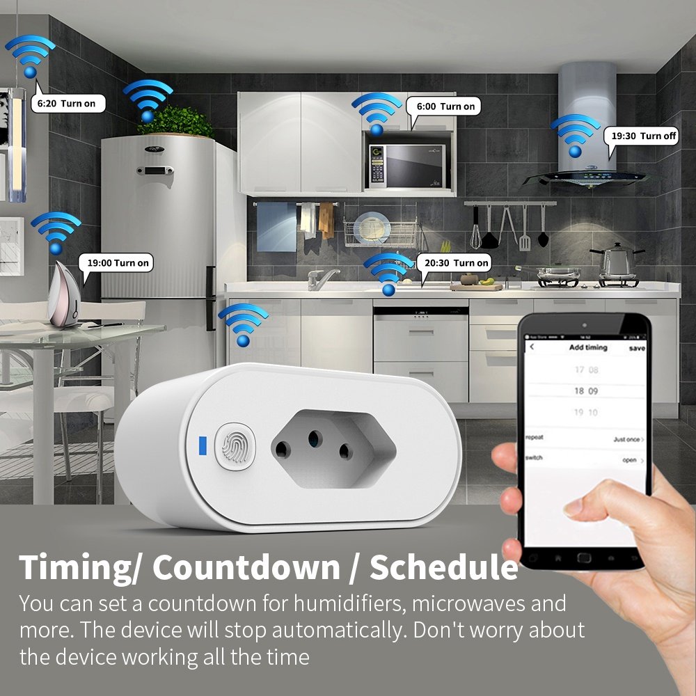 SIXWGH Tuya Smart Socket Plug WiFi Brazil 16A Adaptador Timer Suporte SmartLife App control Google Home Alexa