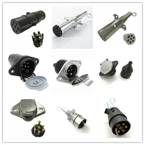 24v 7pin trailer female set with spring 7poles connector 7way round pin trailer socket