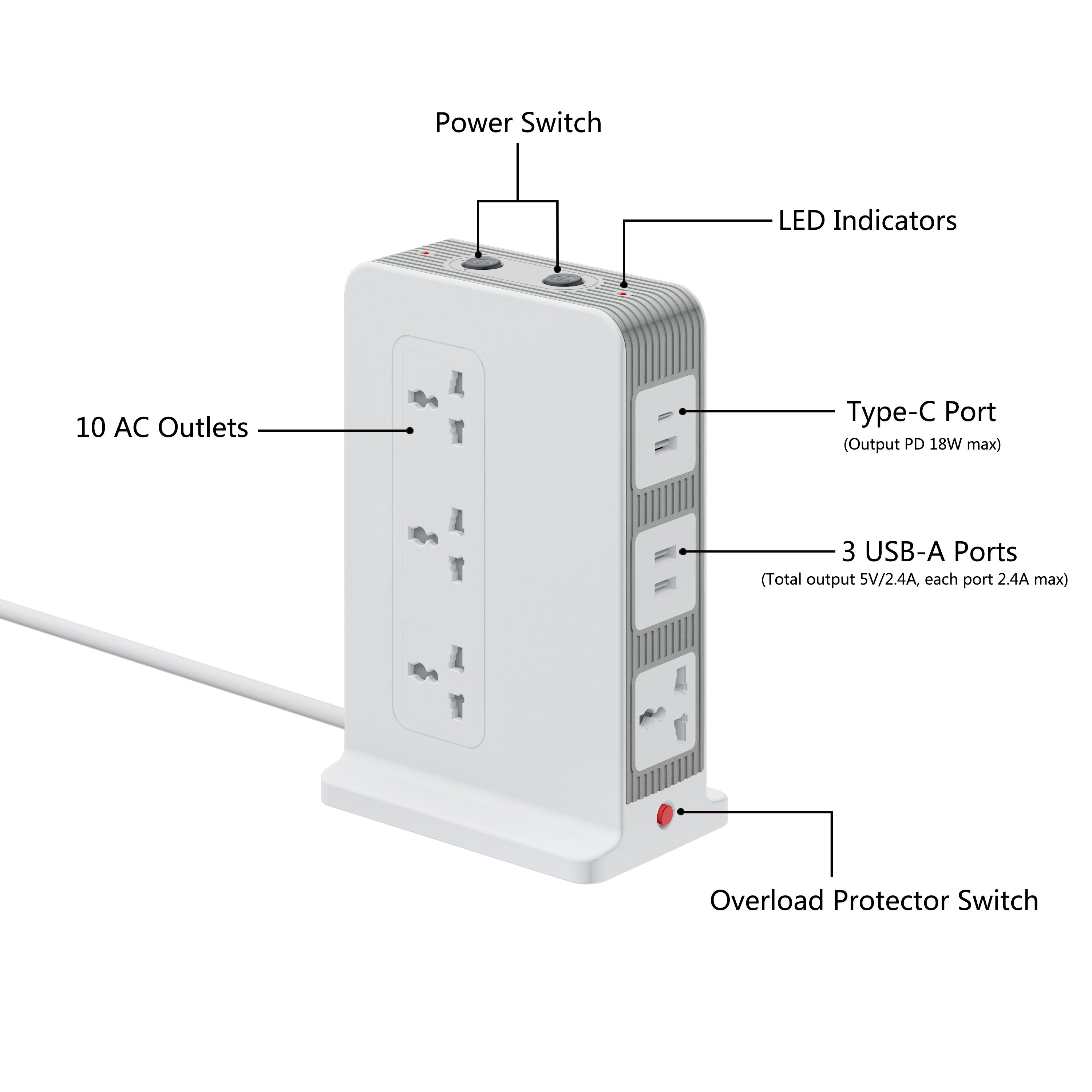Ultra Thin Universal Power Strip Overload Protection Switch Vertical Tower Electric Multi Layer Plug Extension Board For Desktop