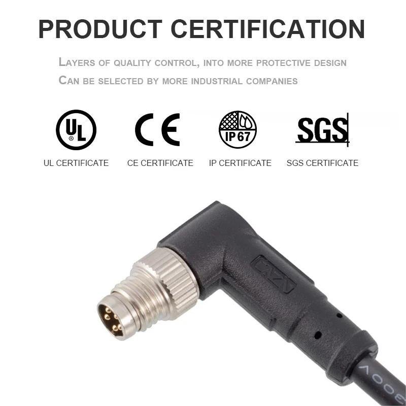 1 Meters M8 IP67 Shielded Moulded Plug Cable Leads PVC PUR 3 4 5 6 8 Pins Straight Angled Robotic Sensor Wiring Connectors