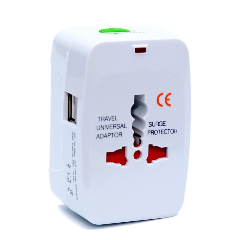 Global International All-in-One Travel Adapter Dual USB Charging Port for US EU UK Australia Universal Wall AC Power Plug