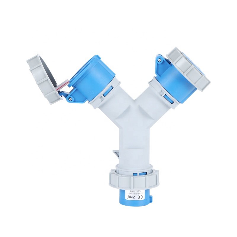 2 Way Industrial Y Splitter Socket 16A 3 Pin IP67 Waterproof Industrial Plug And Socket