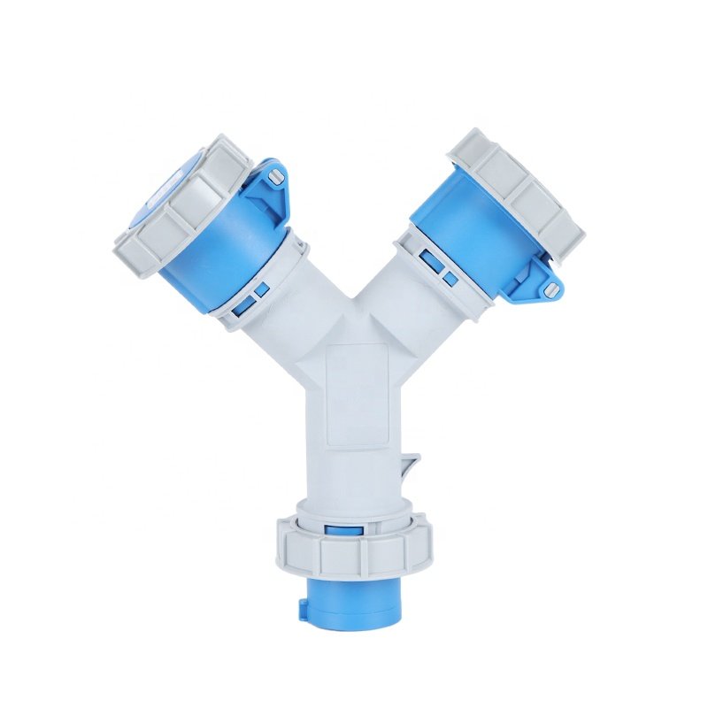 2 Way Industrial Y Splitter Socket 16A 3 Pin IP67 Waterproof Industrial Plug And Socket