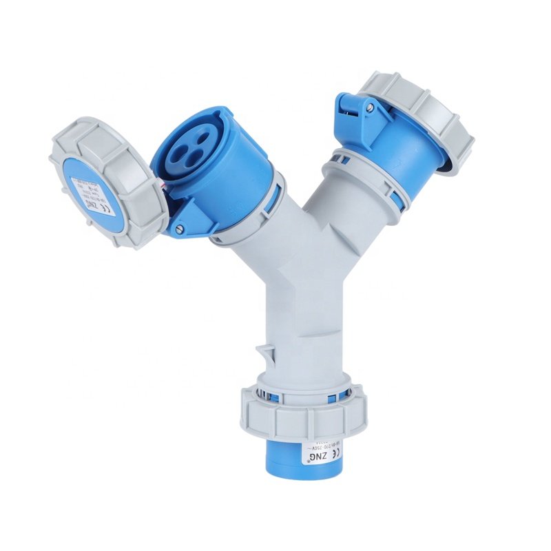 2 Way Industrial Y Splitter Socket 16A 3 Pin IP67 Waterproof Industrial Plug And Socket
