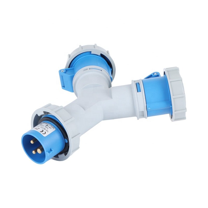2 Way Industrial Y Splitter Socket 16A 3 Pin IP67 Waterproof Industrial Plug And Socket