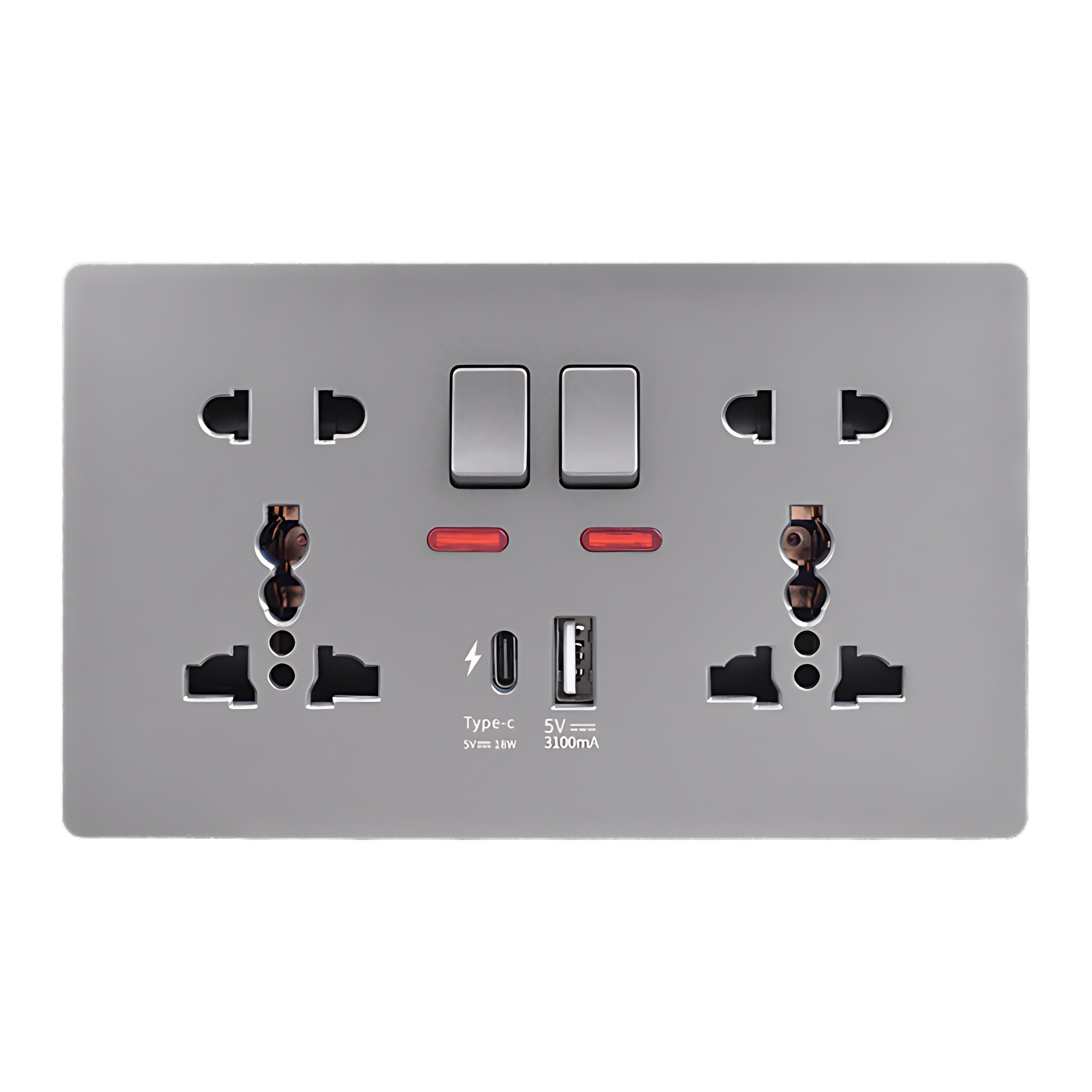 13A Dual Quick Charge, Switch control, 1A1C 5V USB Port Smart Power Outlet,18W Type C Fast charging Universal Wall Socket