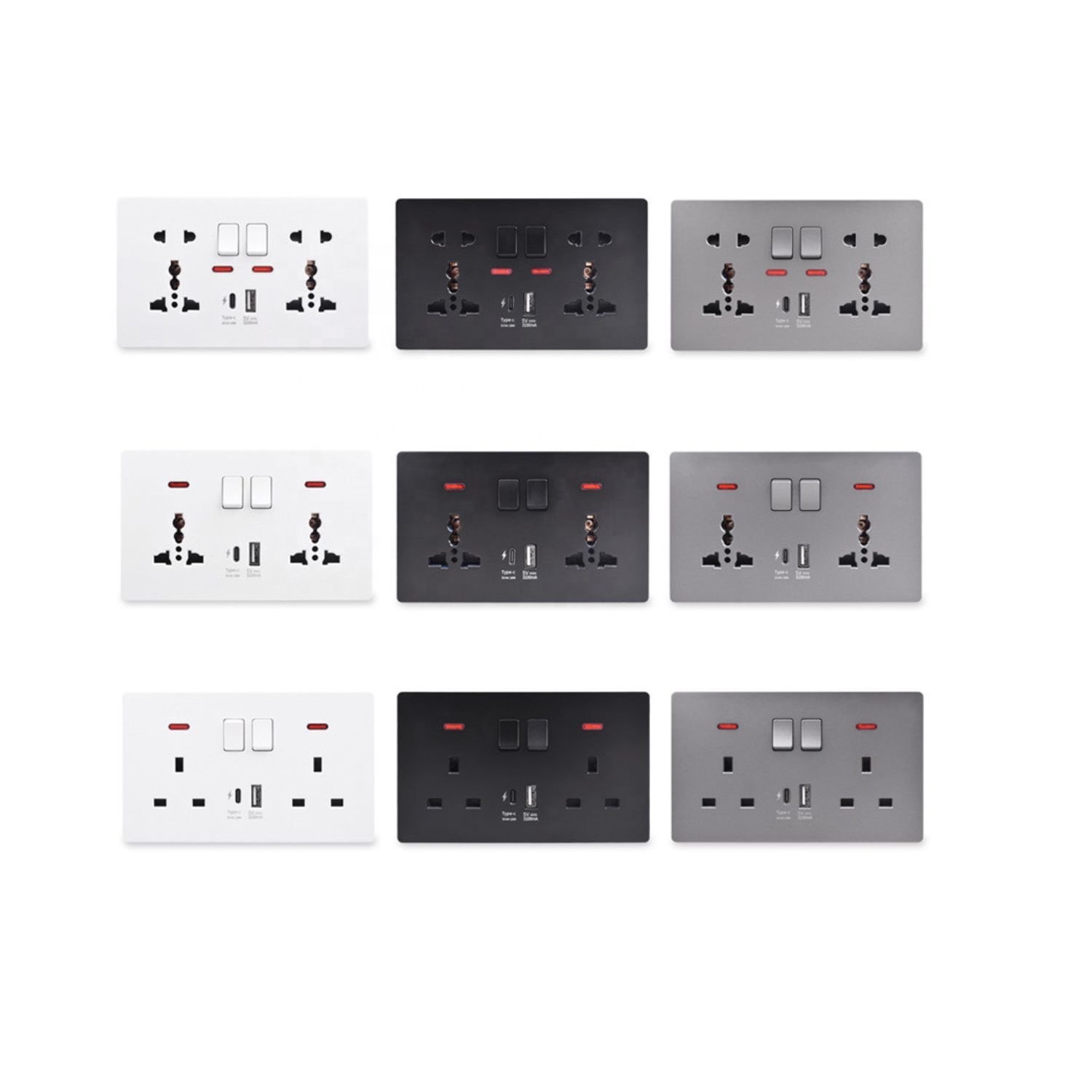 13A Dual Quick Charge, Switch control, 1A1C 5V USB Port Smart Power Outlet,18W Type C Fast charging Universal Wall Socket