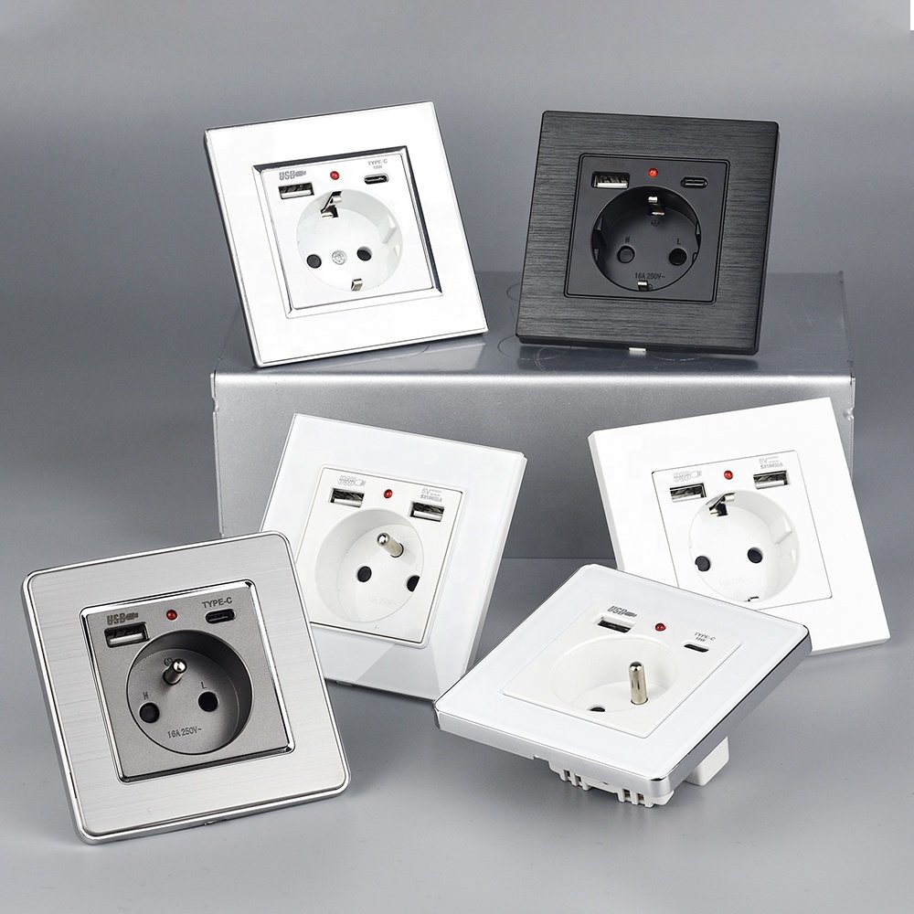 Power socket with usb port double plug europe switch charger usb wall socket