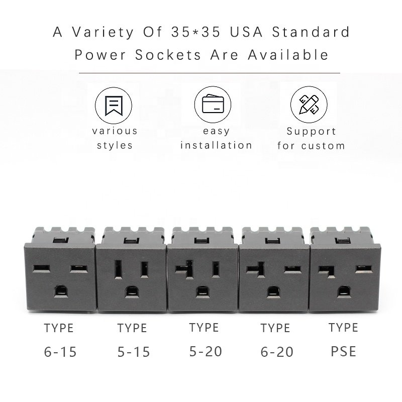 NEMA 5-20R 5-15R 20A US 3 Pins Power Socket Plug Panel Mount Type Female Connectors