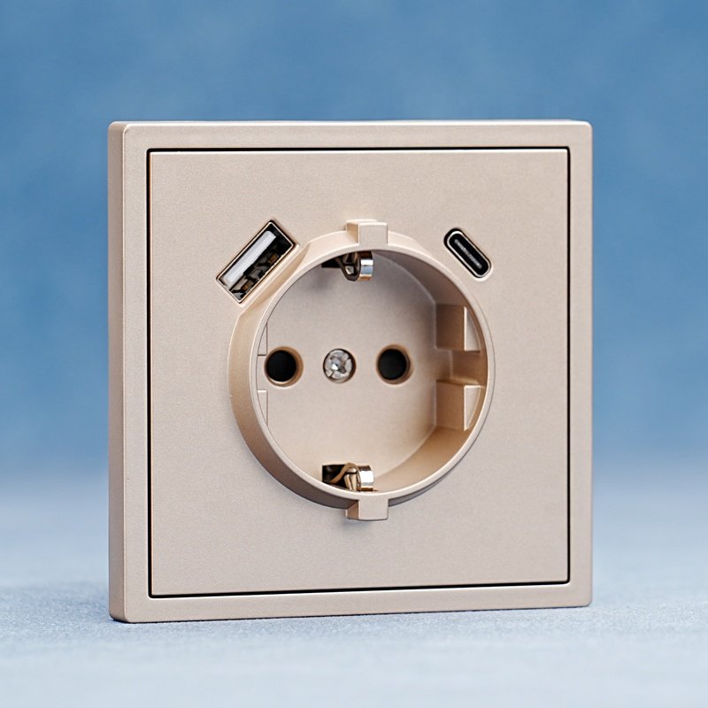 EU Plug Outlet Wall Socket 220V European Standard German Schuko Socket With USB Type C Type A
