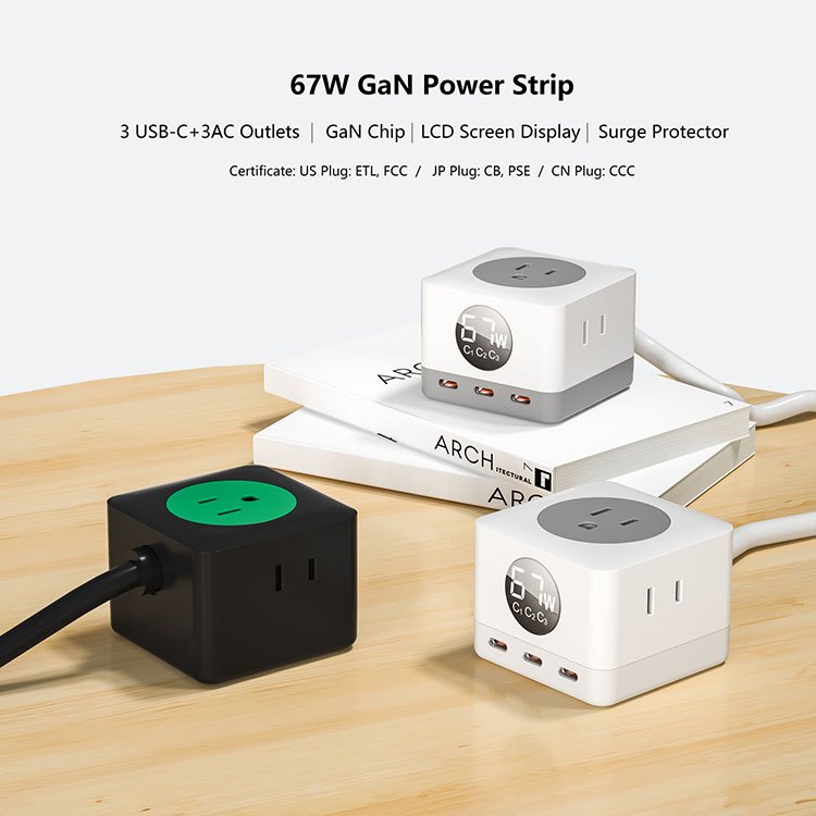 Universal Jp Us Plug Type C Pd Fast Charging Desktop Extension Surge Protector Power Socket Usb Gan Charger Smart Power Strip