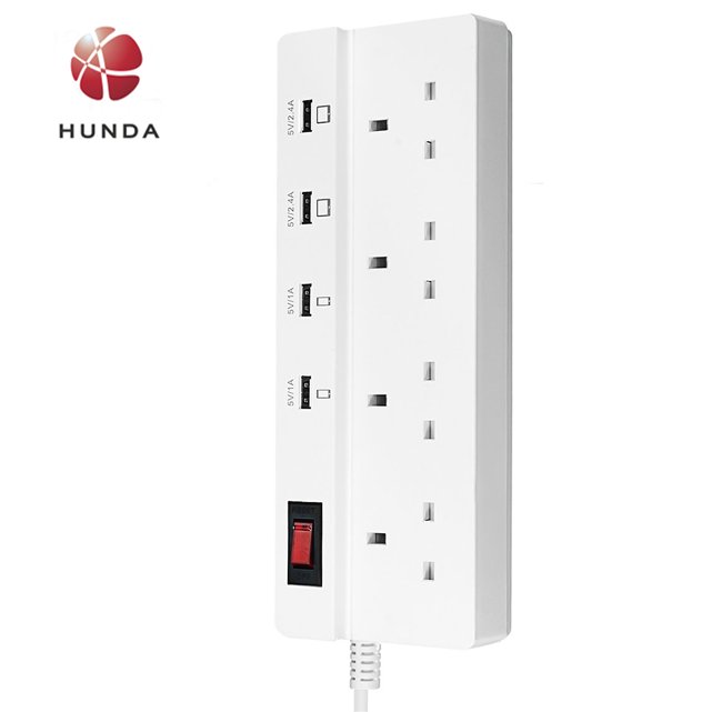 Multi Plug Extension Sockets Switched 4 Gang Electrical Outlets 13amp with 4 USB Charging Ports and 1700J Surge Protector