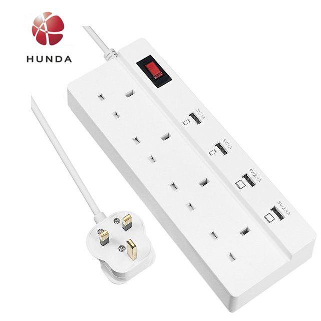 Multi Plug Extension Sockets Switched 4 Gang Electrical Outlets 13amp with 4 USB Charging Ports and 1700J Surge Protector
