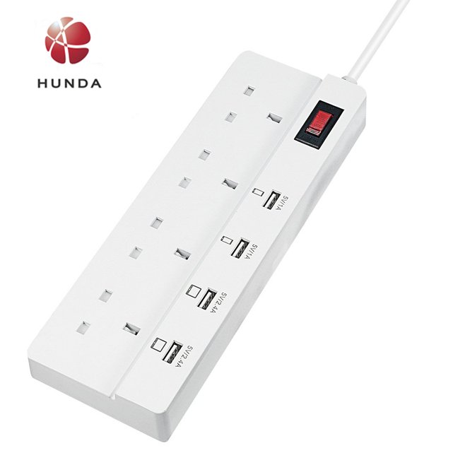Multi Plug Extension Sockets Switched 4 Gang Electrical Outlets 13amp with 4 USB Charging Ports and 1700J Surge Protector