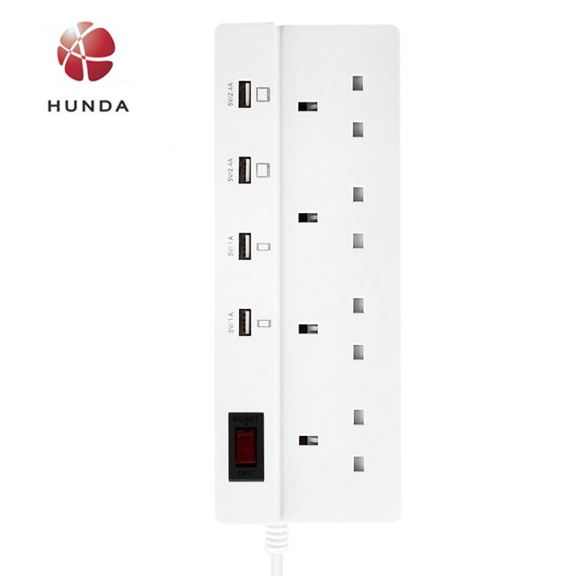 Multi Plug Extension Sockets Switched 4 Gang Electrical Outlets 13amp with 4 USB Charging Ports and 1700J Surge Protector