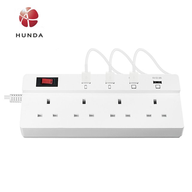 Multi Plug Extension Sockets Switched 4 Gang Electrical Outlets 13amp with 4 USB Charging Ports and 1700J Surge Protector