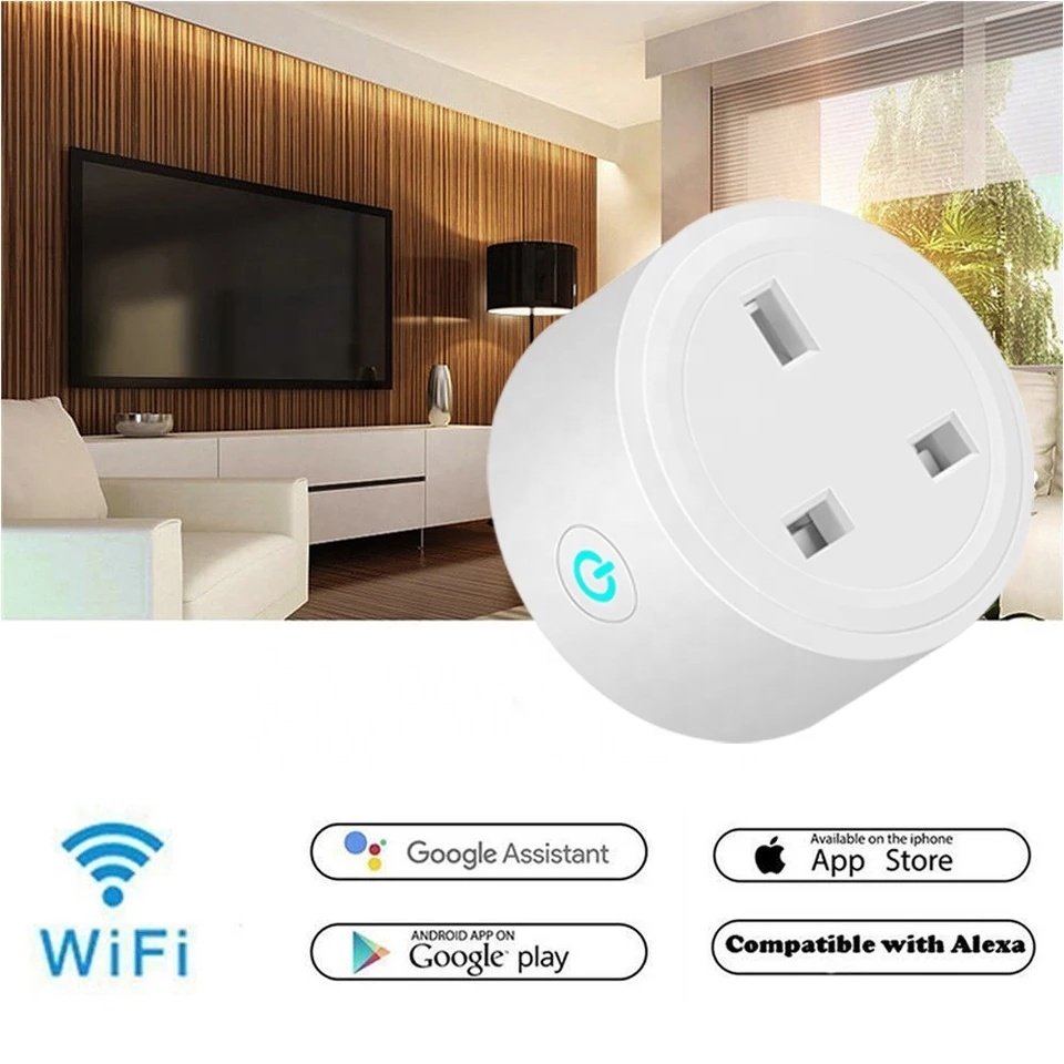 TUYA 16A Mini Smart Wifi Plug UK Alexa Voice Smart Life App Remote Control British Standard 240V AC Customized Outlet Support