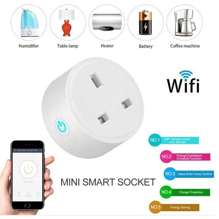 TUYA 16A Mini Smart Wifi Plug UK Alexa Voice Smart Life App Remote Control British Standard 240V AC Customized Outlet Support