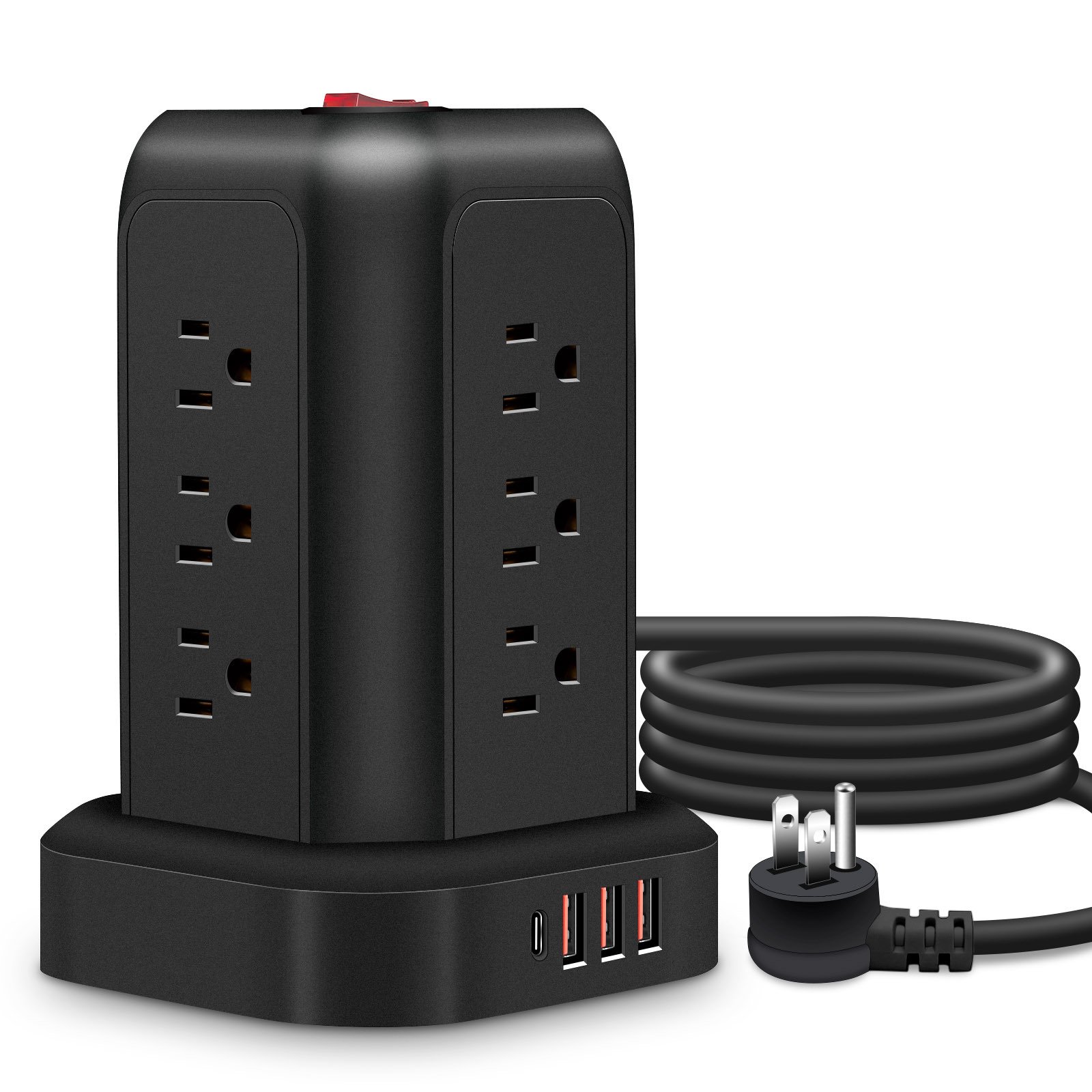 Newest Us tower plug UL Certification Vertical Cable Board Power Socket US 12 AC Outlet 3USB 1Type-C Surge Protector Power Strip
