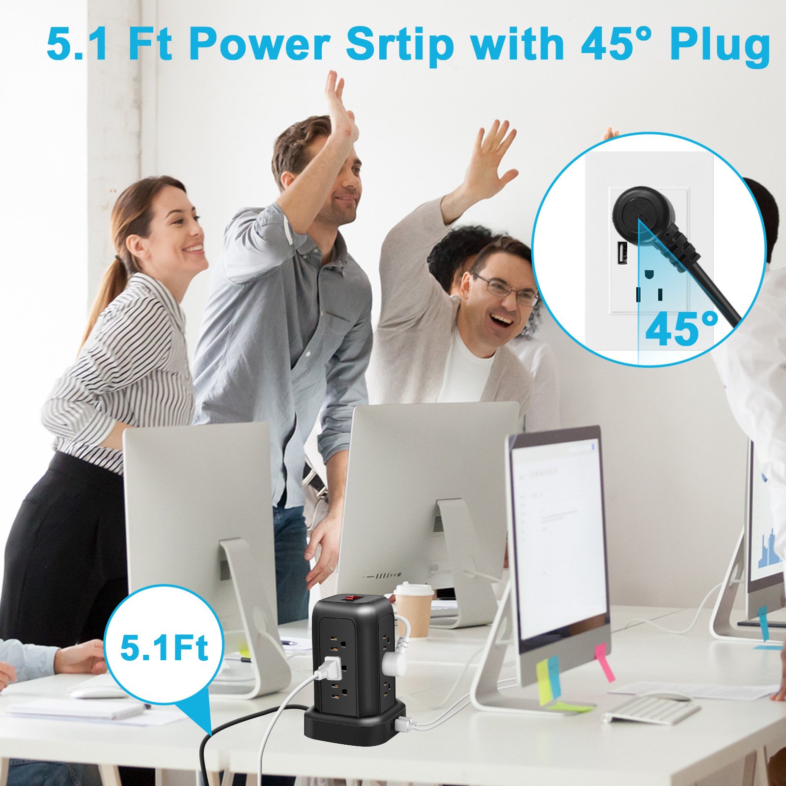 Newest Us tower plug UL Certification Vertical Cable Board Power Socket US 12 AC Outlet 3USB 1Type-C Surge Protector Power Strip