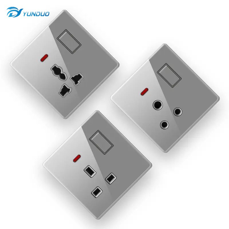 HOT selling Brushed Stainless Steel 13A UK Standard Wall Switch Socket With Electrical Socket Light Switch