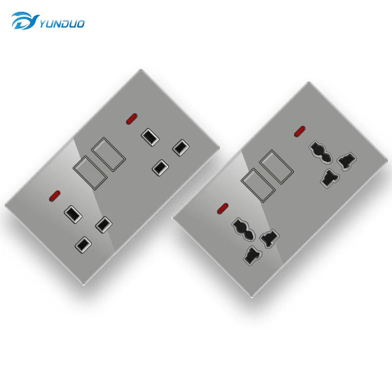 HOT selling Brushed Stainless Steel 13A UK Standard Wall Switch Socket With Electrical Socket Light Switch