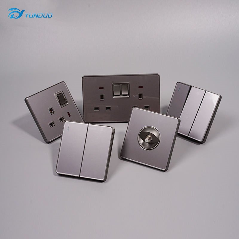 HOT selling Brushed Stainless Steel 13A UK Standard Wall Switch Socket With Electrical Socket Light Switch