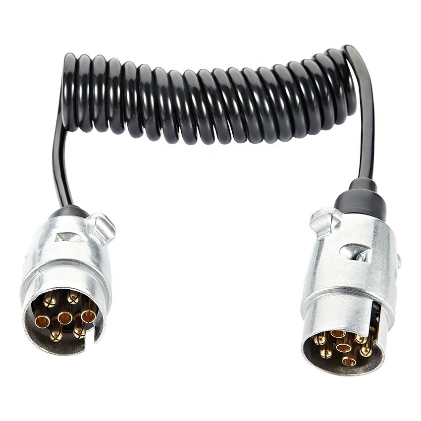 Heavy Duty Trailer Spiral Cable With Cable Car End Connect 12v Auto Trailer Connector Plugs 3.5M