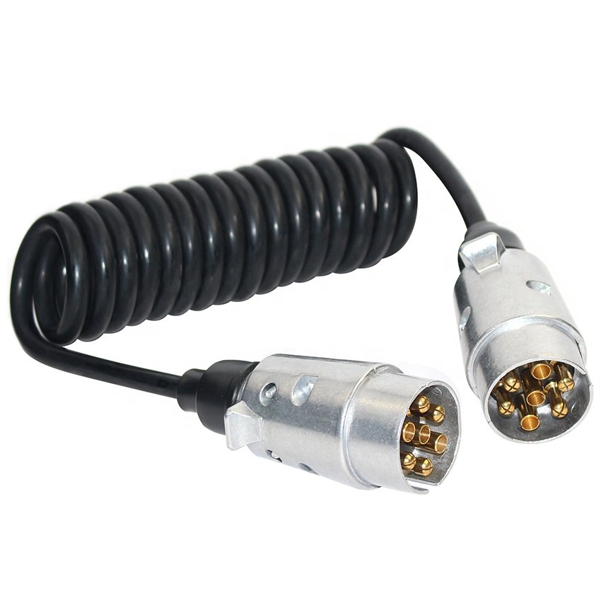 Heavy Duty Trailer Spiral Cable With Cable Car End Connect 12v Auto Trailer Connector Plugs 3.5M