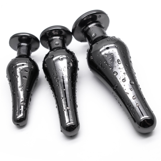 Women Black Anal Plug Electroplated Stainless Smooth Metal Crystal Stone Base Butt Anal Plug Sex Toys
