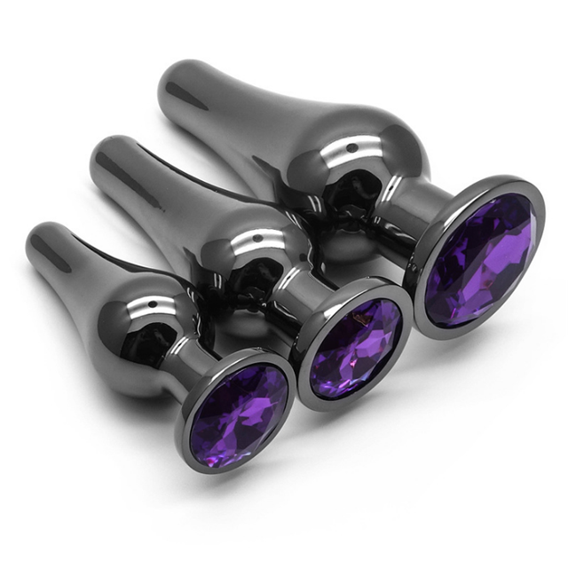 Women Black Anal Plug Electroplated Stainless Smooth Metal Crystal Stone Base Butt Anal Plug Sex Toys