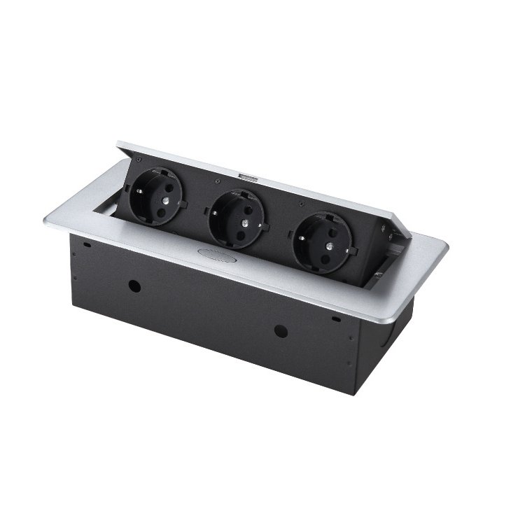12A EU Standard 225*110*66mm Bottom Size Zinc alloy cuboid conference room Worktop Plug Socket